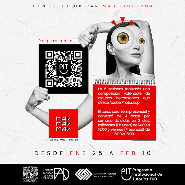 Cartel que anuncia un curso de collage en Adobe Photoshop.