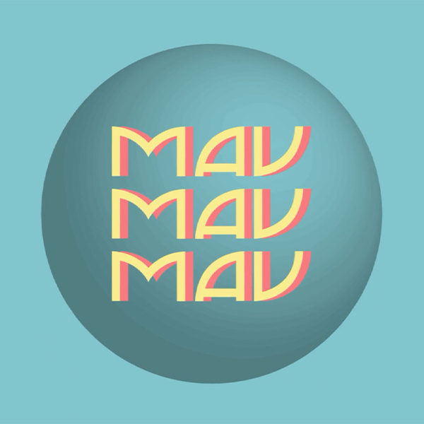 Logo de MAU MAU MAU sobre una esfera azul cielo.